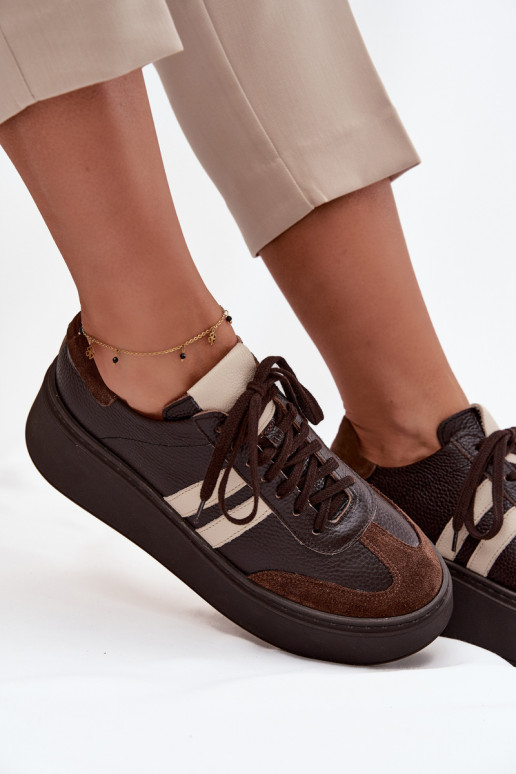 Kožené Tenisky model obuvi Dámske s platformou Zazoo 3775 CzekoladoIne