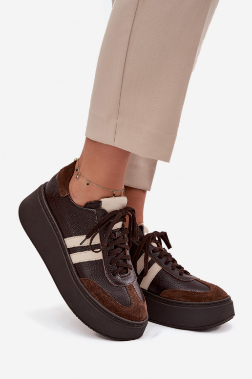Kožené Tenisky model obuvi Dámske s platformou Zazoo 3775 CzekoladoIne