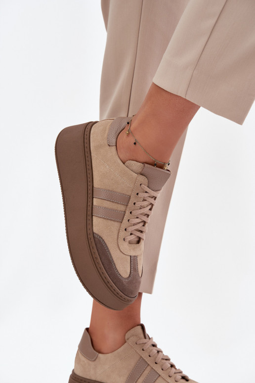 Kožené zo semišu Tenisky model obuvi Dámske s platformou Zazoo 3775 béžová