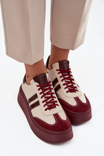 Kožené dámske športové topánky s platformou "Zazoo" 3775 pieskovo-bordové