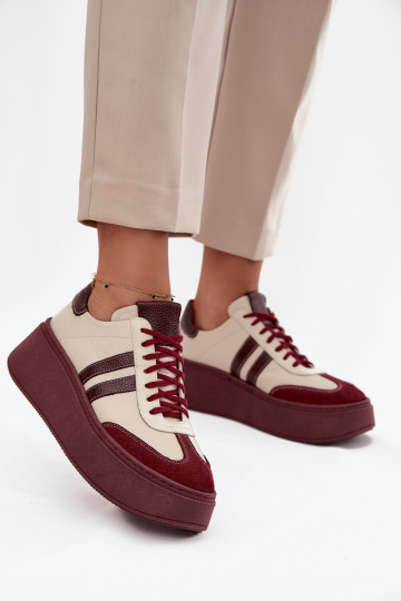 Kožené dámske športové topánky s platformou "Zazoo" 3775 pieskovo-bordové 2