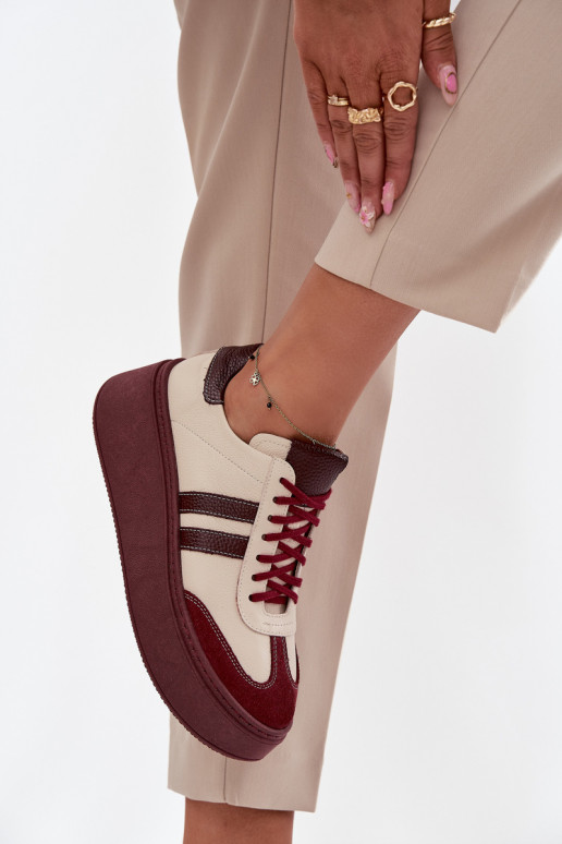 Kožené Tenisky model obuvi Dámske s platformou Zazoo 3775 béžová-bordová
