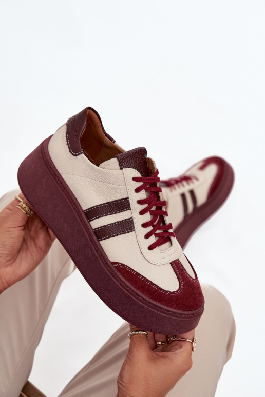 Kožené Tenisky model obuvi Dámske s platformou Zazoo 3775 béžová-bordová