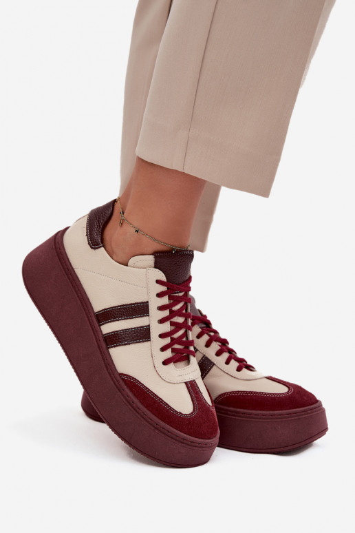 Kožené Tenisky model obuvi Dámske s platformou Zazoo 3775 béžová-bordová