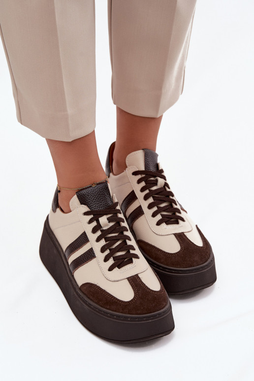 Kožené Tenisky model obuvi Dámske s platformou Zazoo 3775 béžová-CzekoladoIne