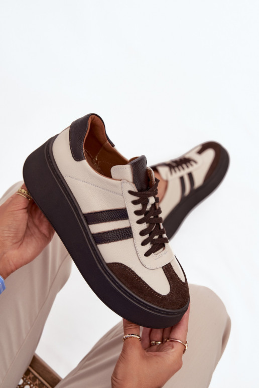 Kožené Tenisky model obuvi Dámske s platformou Zazoo 3775 béžová-CzekoladoIne