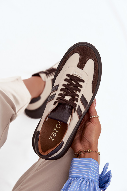 Kožené Tenisky model obuvi Dámske s platformou Zazoo 3775 béžová-CzekoladoIne