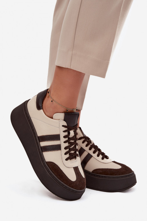 Kožené Tenisky model obuvi Dámske s platformou Zazoo 3775 béžová-CzekoladoIne