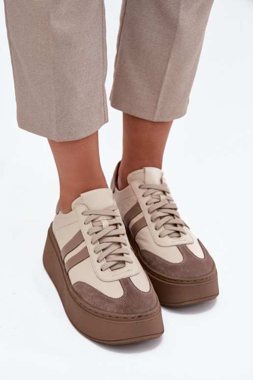 Kožené Tenisky model obuvi Dámske s platformou Zazoo 3775 béžová