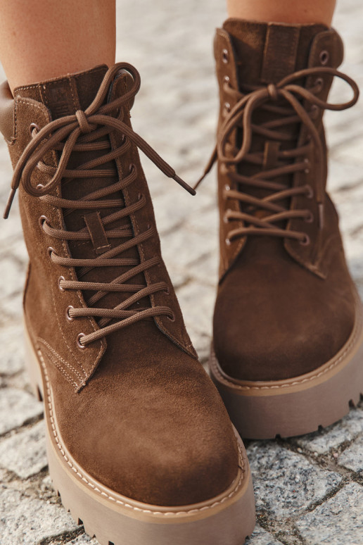 Zamskové dámske čižmy s šnúrkami Big Star SS274792 hnedé