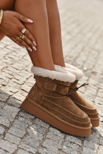 Semišové snehové topánky dámske s ozdobným prešívaním, Big Star SS274373, hnedej farby 2