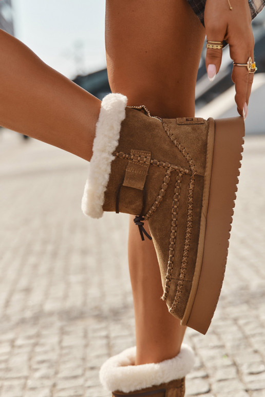 Semišové snehové topánky dámske s ozdobným prešívaním, Big Star SS274373, hnedej farby Semišové snehové topánky dámske s ozdobným prešívaním, Big Star SS274373, hnedej farby