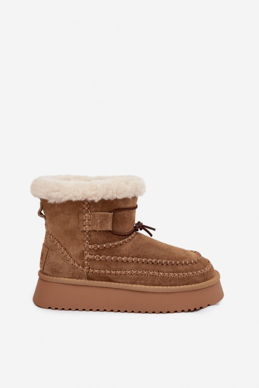 Semišové snehové topánky dámske s ozdobným prešívaním, Big Star SS274373, hnedej farby Semišové snehové topánky dámske s ozdobným prešívaním, Big Star SS274373, hnedej farby