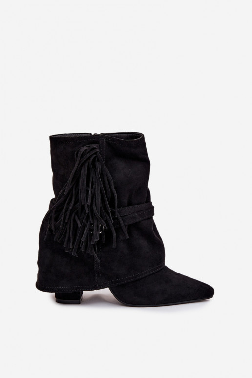 Dámske čižmy s třásňami, zlatými sponami a čiernej farbe "Evelisse"