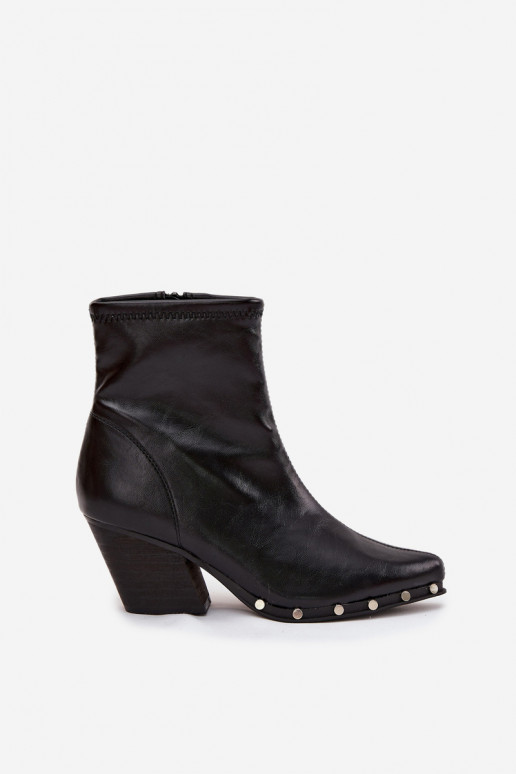 Čierne dámske členkové topánky v cowboyskom štýle z ekologickej kože s podpätkami Abrielle