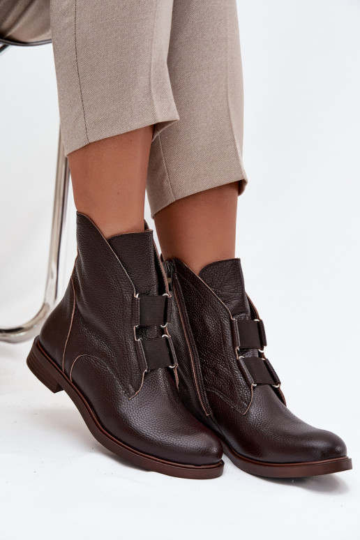 Dámske čižmyZapnutéturalnej Skóry so širokými podpätkami Zazoo 3842 CzekoladoIne