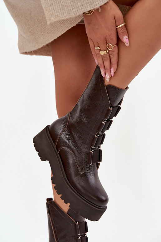 Dámske čižmyZapnutéturalnej Skóry s platformou Zazoo 3795 CzekoladoIne