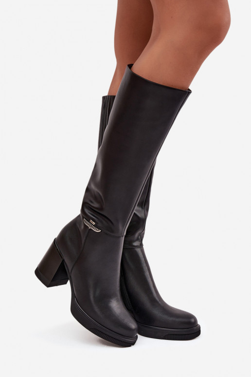 čižmy dlhé topánky DámskeZapnutéturalnej Skóry s podpätkami zahriať sa Vinceza 66826 čierna