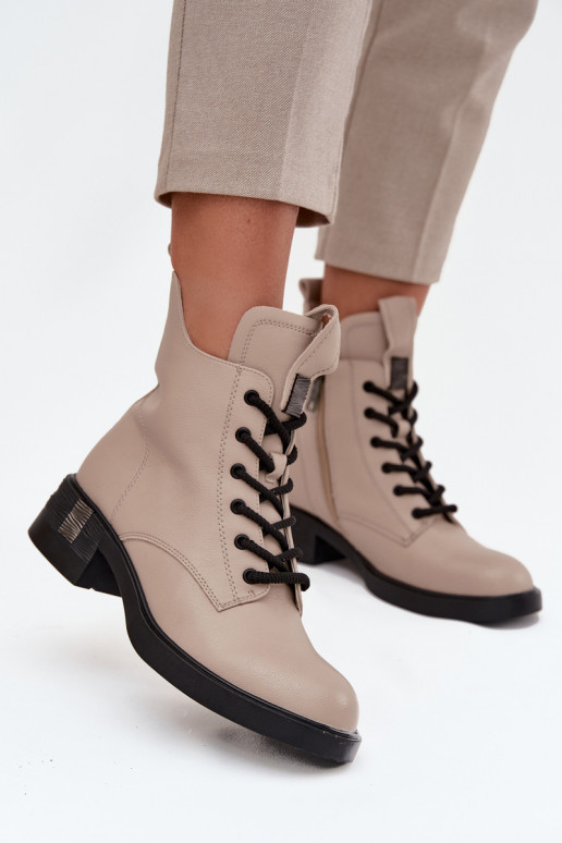 Kožené Dámske čižmy Zapnuté nízkom opätku Vinceza 66818 béžová