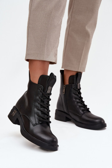 Kožené Dámske čižmy Zapnuté nízkom opätku Vinceza 66818 čierna