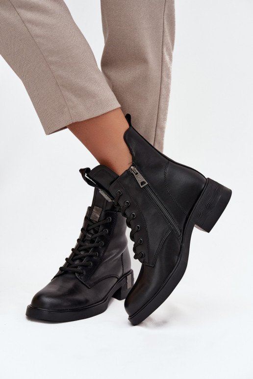 Kožené Dámske čižmy Zapnuté nízkom opätku Vinceza 66818 čierna