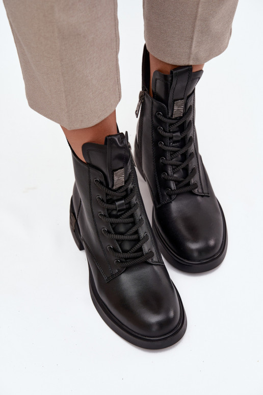 Kožené Dámske čižmy Zapnuté nízkom opätku Vinceza 66818 čierna