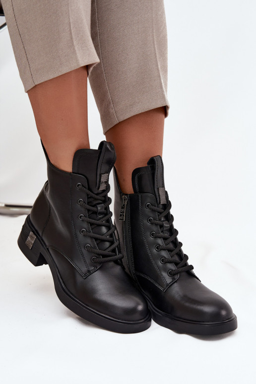 Kožené Dámske čižmy Zapnuté nízkom opätku Vinceza 66818 čierna