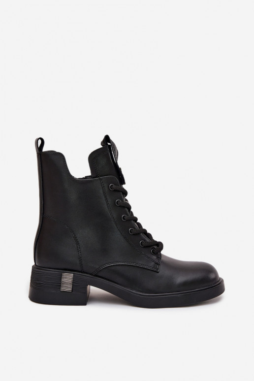 Kožené Dámske čižmy Zapnuté nízkom opätku Vinceza 66818 čierna