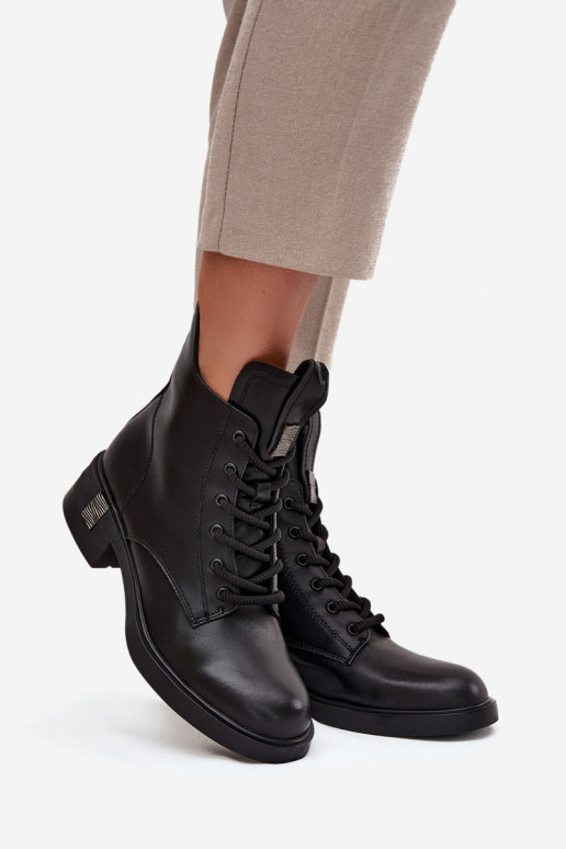 Kožené Dámske čižmy Zapnuté nízkom opätku Vinceza 66818 čierna