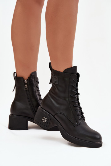 zahriať sa Dámske čižmyZapnutéturalnej Skóry Zapnuté Klocku Vinceza 66819 čierna 2