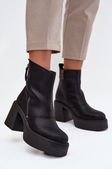 Kožené zahriať sa Dámske čižmy a platforma Vinceza 66831 čierna