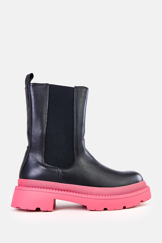 Čierne kotníkové čižmy s ružovou...
