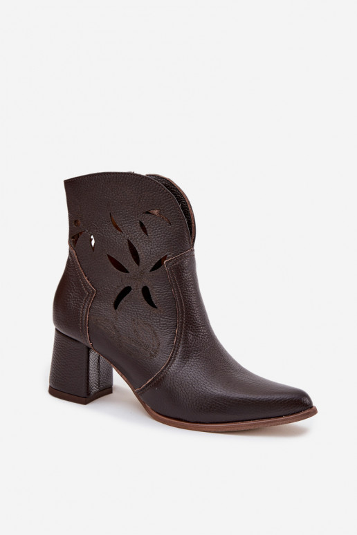 Kožené s prvkami prelamovania Dámske čižmy Zazoo 3647 CzekoladoIne