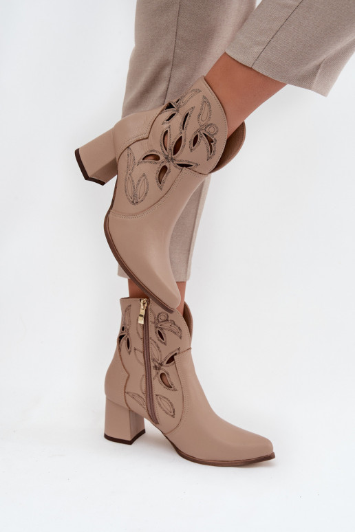 Kožené s prvkami prelamovania Dámske čižmy Zazoo 3647 slonovina