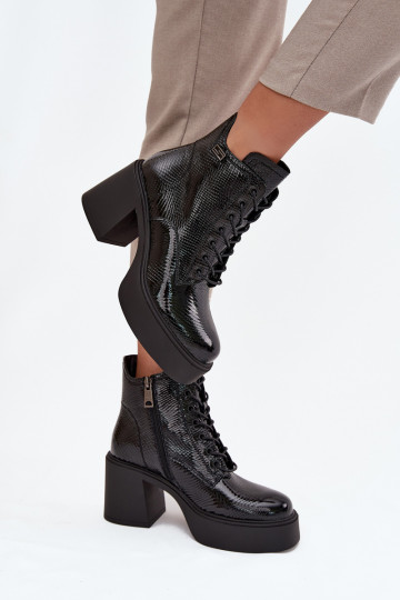 s lakovým efektom Kožené Dámske čižmy s platformou I Príspevok Vinceza 66817 čierna