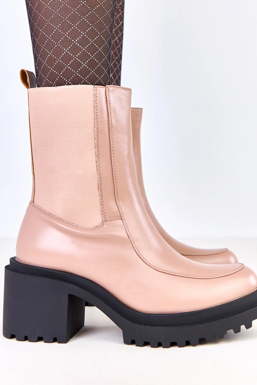 Pieskové čižmy na podpätku s...