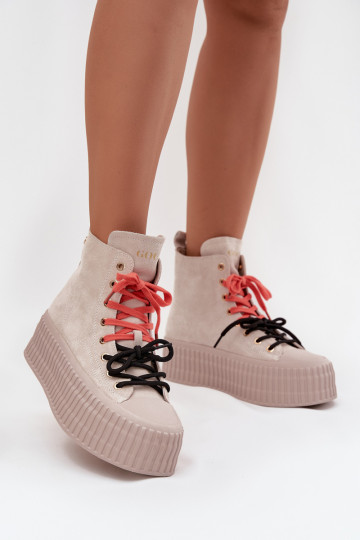 zo semišu zahriať sa Bežná obuv s platformou GOE SS2N4047 béžová 2