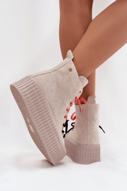 zo semišu zahriať sa Bežná obuv s platformou GOE SS2N4047 béžová