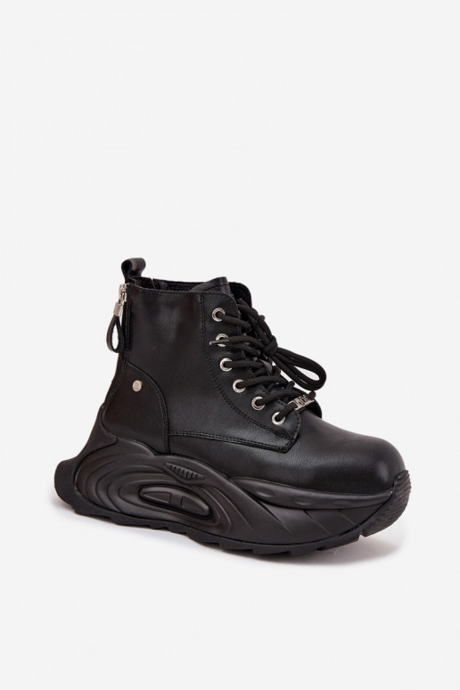 Kožené zahriať sa Dámske čižmy s platformou GOE SS2N4301 čierna