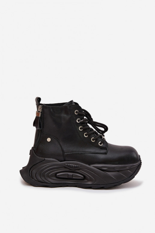 Kožené zahriať sa Dámske čižmy s platformou GOE SS2N4301 čierna