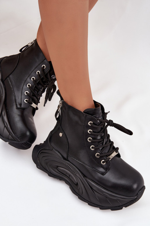 Kožené zahriať sa Dámske čižmy s platformou GOE SS2N4301 čierna