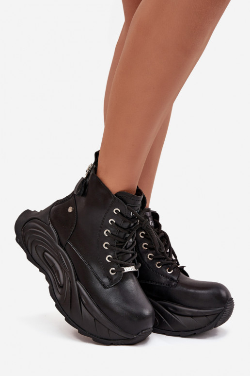 Kožené zahriať sa Dámske čižmy s platformou GOE SS2N4301 čierna