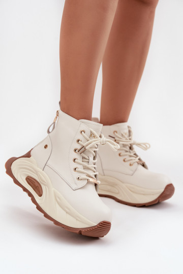 Kožené zahriať sa Dámske čižmy s platformou GOE SS2N4300 slonovina 2