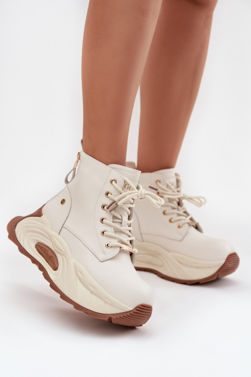 Kožené zahriať sa Dámske čižmy s platformou GOE SS2N4300 slonovina