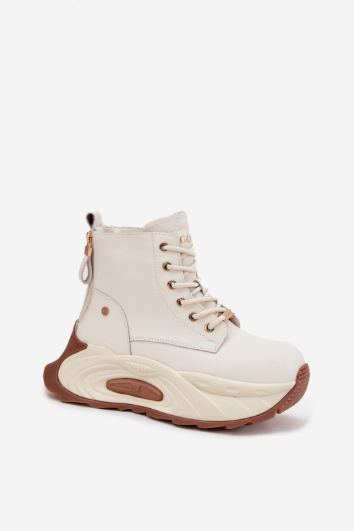 Kožené zahriať sa Dámske čižmy s platformou GOE SS2N4300 slonovina