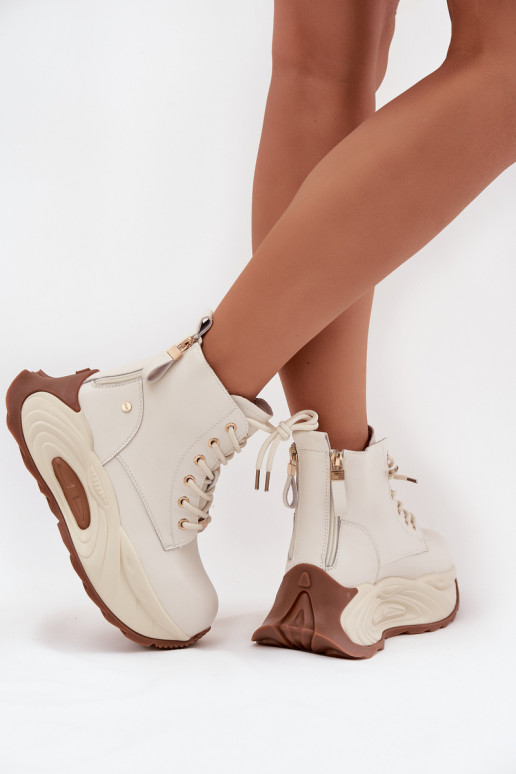 Kožené zahriať sa Dámske čižmy s platformou GOE SS2N4300 slonovina