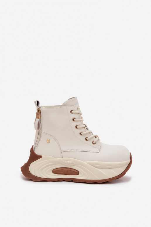 Kožené zahriať sa Dámske čižmy s platformou GOE SS2N4300 slonovina