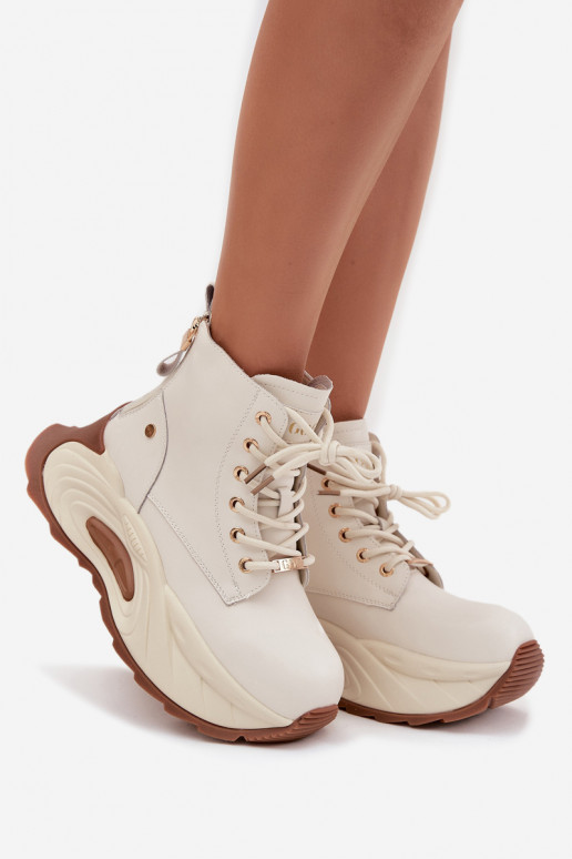 Kožené zahriať sa Dámske čižmy s platformou GOE SS2N4300 slonovina