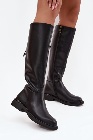 zahriať sa dámske čižmyZapnutéturalnej Skóry so širokými podpätkami Vinceza 66822 čierna