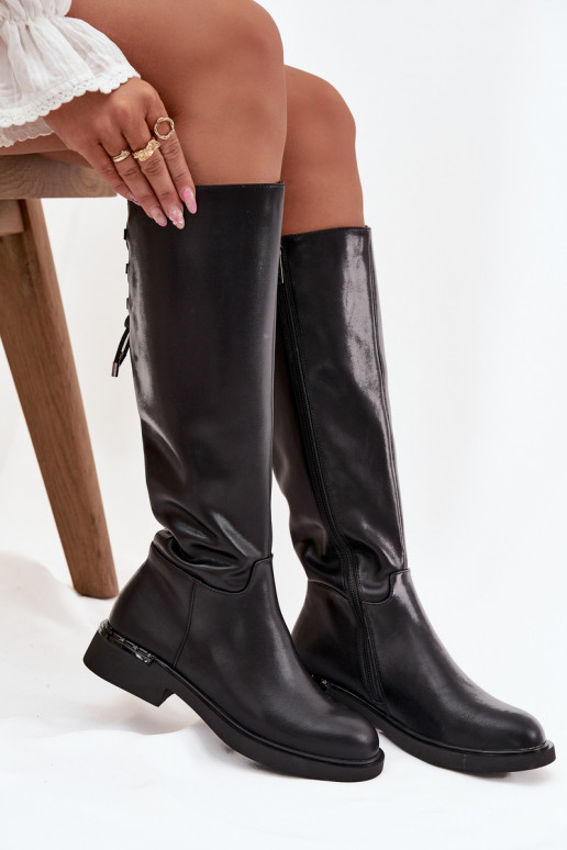 zahriať sa dámske čižmyZapnutéturalnej Skóry so širokými podpätkami Vinceza 66822 čierna